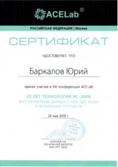 Ю.М. Баркалов: сертификат участия ACELab